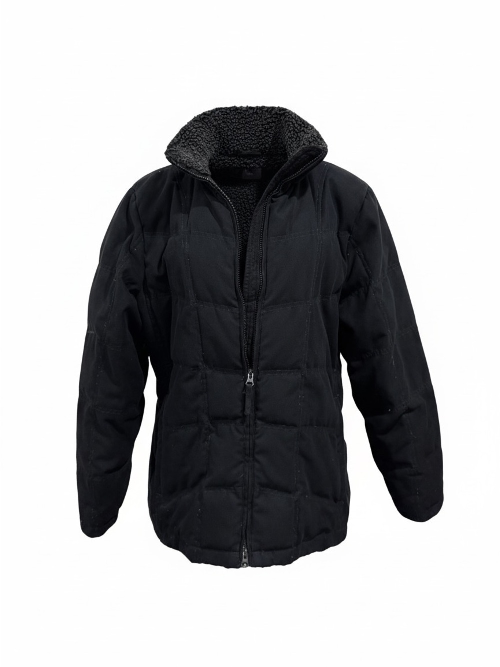 LL Bean Black Women's Down Puffer Jacket with Sherpa Collar